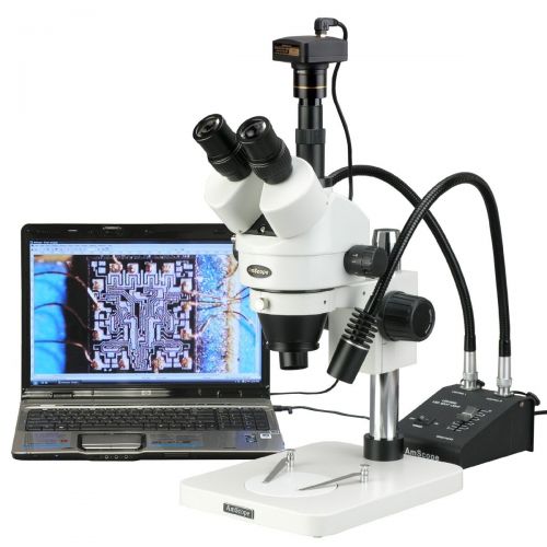  7X-45X Digital LED Two Gooseneck Light Zoom Stereo Microscope + 5MP USB Camera by AmScope