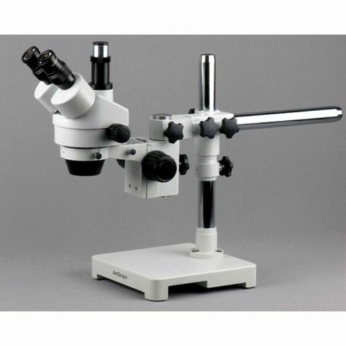  7X-90X Trinocular Stereo Zoom Microscope on Single Arm Boom Stand by AmScope