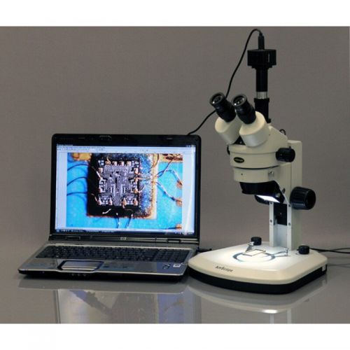  7X-90X Track Stand Stereo Zoom Trinocular Microscope with Dual LED Lights by AmScope