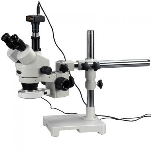  7X-90X Trinocular LED Boom Stand Stereo Zoom Microscope with 5MP Camera by AmScope