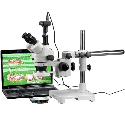  7X-90X Trinocular 80-LED Zoom Stereo Microscope on Boom Stand with 3MP USB Camera by AmScope