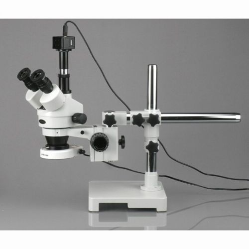  7X-90X Trinocular 80-LED Zoom Stereo Microscope on Boom Stand with 3MP USB Camera by AmScope