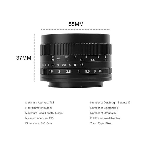  7artisans 50mm F1.8 APS-C Manual Focus Fixed Lens Compatible with Olympus and Panasonic MFT M4/3 Mount Mirrorless Cameras