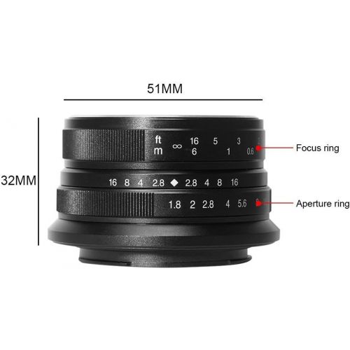  7artisans 25mm F1.8 APS-C Manual Fixed Lens for Fuji Cameras X-A1 X-A10 X-A2,X-A3 X-at X-M1 XM2 X-T1 X-T10 X-T2 X-T20 X-Pro1 X-Pro2 X-E1 X-E2 X-E2s (Black)