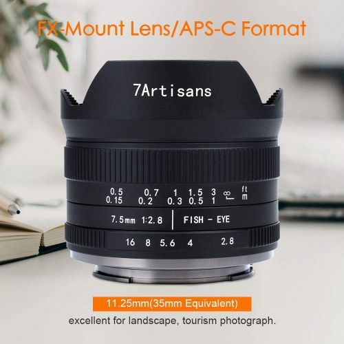  7artisans 7.5mm F2.8 II V2.0 Fisheye Lens with 190° Angle of View Compatible with Fujifilm Fuji Camera X-A1 X-A10 X-A2 X-A3 A-at X-M1 XM2 X-T1 X-T3 X-T10 X-T2 X-T20 X-T30 X-Pro1 X-