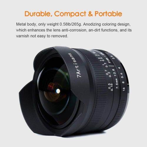  7artisans 7.5mm F2.8 II V2.0 Fisheye Lens with 190° Angle of View Compatible with Fujifilm Fuji Camera X-A1 X-A10 X-A2 X-A3 A-at X-M1 XM2 X-T1 X-T3 X-T10 X-T2 X-T20 X-T30 X-Pro1 X-