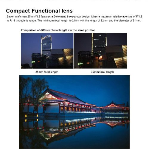 7artisans 25mm F1.8 APS-C Large Aperture Manual Focus Fixed Lens for Olympus and Panasonic Micro Four Thirds MFT M4/3 Cameras - Black