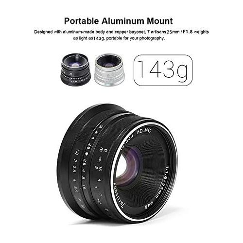  7artisans 25mm F1.8 APS-C Large Aperture Manual Focus Fixed Lens for Olympus and Panasonic Micro Four Thirds MFT M4/3 Cameras - Black