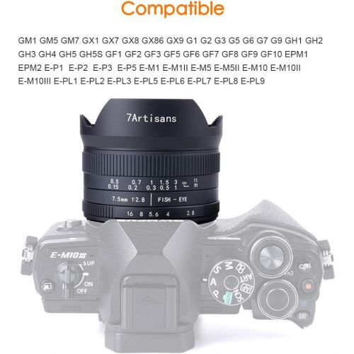  7artisans 7.5mm F2.8 II V2.0 Fisheye Lens with 190° Angle of View, Compatible with Olympus and Panasonic MFT M4/3 Mount Cameras