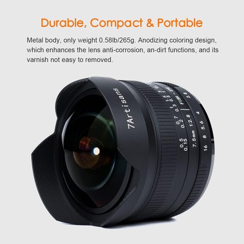  7artisans 7.5mm F2.8 II V2.0 Fisheye Lens with 190° Angle of View, Compatible with Olympus and Panasonic MFT M4/3 Mount Cameras