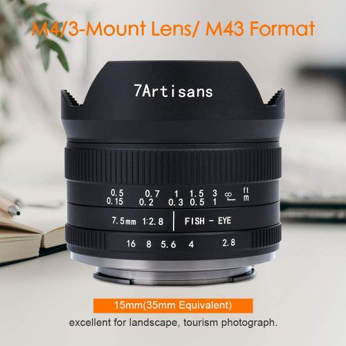  7artisans 7.5mm F2.8 II V2.0 Fisheye Lens with 190° Angle of View, Compatible with Olympus and Panasonic MFT M4/3 Mount Cameras