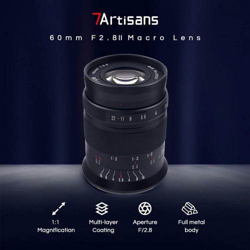  [아마존베스트]7artisans 60mm F2.8 APS-C Macro Lens, Manual Focus Fixed Lens for Micro Four Third, M4/3 Mount Mirrorless Cameras Mirrorless Cameras W/Lens Pouch Bag & Focus Wrench, Black