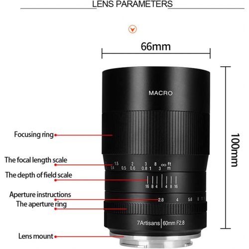  [아마존베스트]7artisans 60mm F2.8 APS-C Manual Focus Macro Lens Widely Fit for Fuji X-A1 X-A10 X-A2 X-A3 A-at X-M1 XM2 X-T1 X-T10 X-T2 X-T20 X-Pro1 X-Pro2 X-E1 X-E2 E-E2s Mirrorless Cameras
