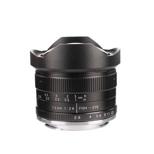  7artisans 7.5mm F2.8 APS-C Wide-Angle Fisheye Fixed Lens(Aspherical) for Compact Mirrorless Cameras Fuji FX Mount X-A1 X-A2 X-A2 X-A10 X-at X-T10 X-T20 X-Pro1 X-Pro2 X-E1-Black