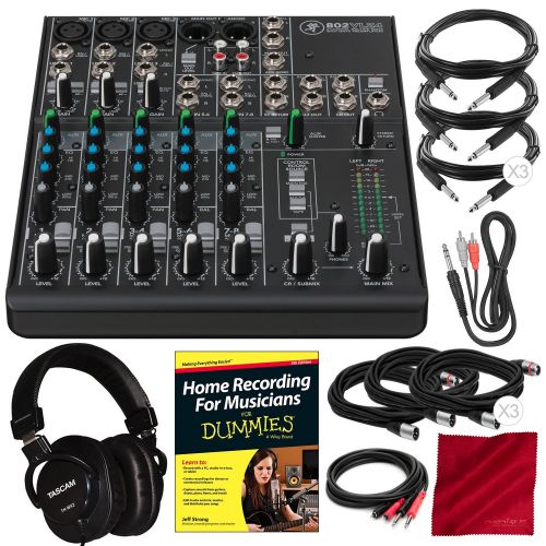  Photo Savings Mackie 802VLZ4, 8-channel Ultra Compact Mixer with Onyx Preamps and Premium Accessory Bundle w Mixing Headphones + Home Recording Guide + 8X Cables + Fibertique Cloth