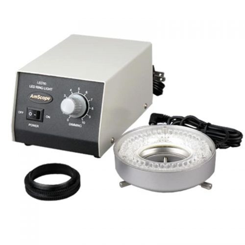  80-LED Microscope Ring Light with Heavy-Duty Metal Box and Adapter by AmScope