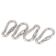 8mm Thickness Screw Lock Carabiner Hook Keychain Silver Tone 4pcs by Unique Bargains