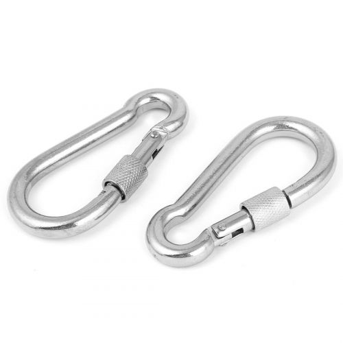  8mm Thickness Screw Lock Carabiner Hook Keychain Silver Tone 2pcs by Unique Bargains