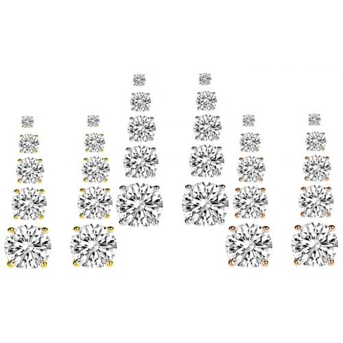  9 CTTW Swarovski Elements Stud Earrings Set in Sterling Silver (5-Pairs)