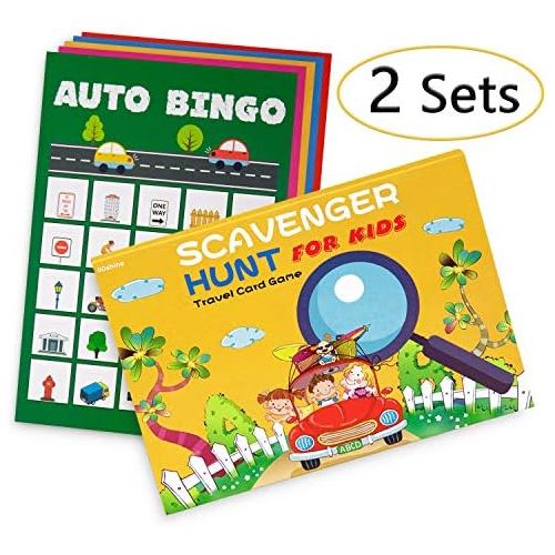  [아마존베스트]2 Sets Road Trip Card Games - Travel Scavenger Hunt and Auto Bingo - Fun for Kids Families