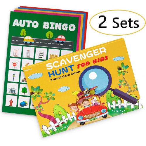  [아마존베스트]2 Sets Road Trip Card Games - Travel Scavenger Hunt and Auto Bingo - Fun for Kids Families
