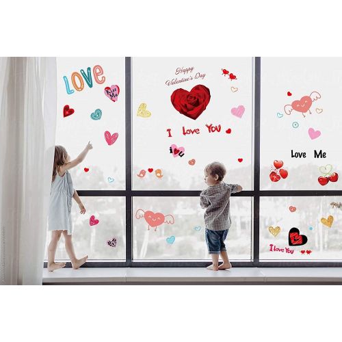  90shine 230PCS Valentine’s Day Window Clings Decorations Heart Party Decor Supplies