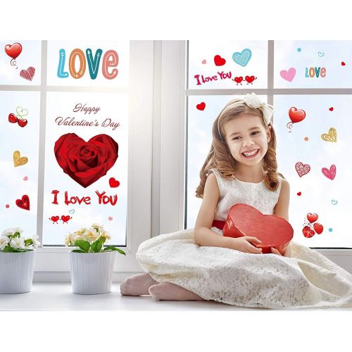  90shine 230PCS Valentine’s Day Window Clings Decorations Heart Party Decor Supplies