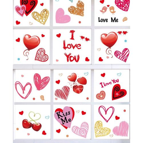  90shine 230PCS Valentine’s Day Window Clings Decorations Heart Party Decor Supplies