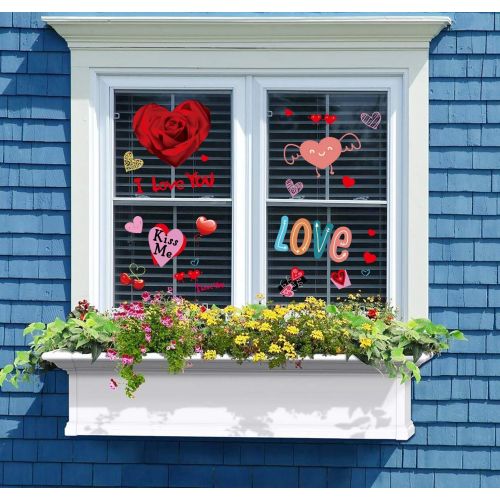  90shine 230PCS Valentine’s Day Window Clings Decorations Heart Party Decor Supplies