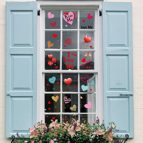  90shine 230PCS Valentine’s Day Window Clings Decorations Heart Party Decor Supplies