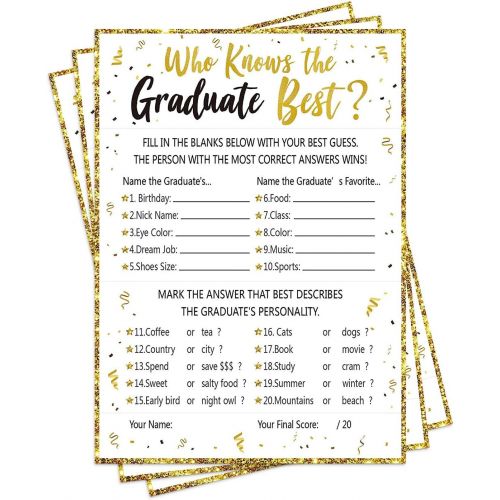  90shine 60Ct Who Knows Graduate Best Graduation Game Cards 2020 - Grad Party Supplies Decorations