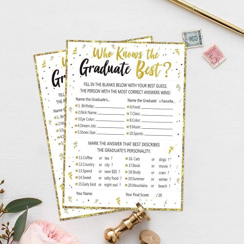  90shine 60Ct Who Knows Graduate Best Graduation Game Cards 2020 - Grad Party Supplies Decorations