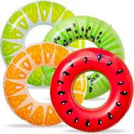 90shine 4PCS Fruit Pool Floats Watermelon Kiwi Orange Lemon Swimming Rings Inflatable Tubes Fun Water Toys for Kids Adults Beach Party Supplies