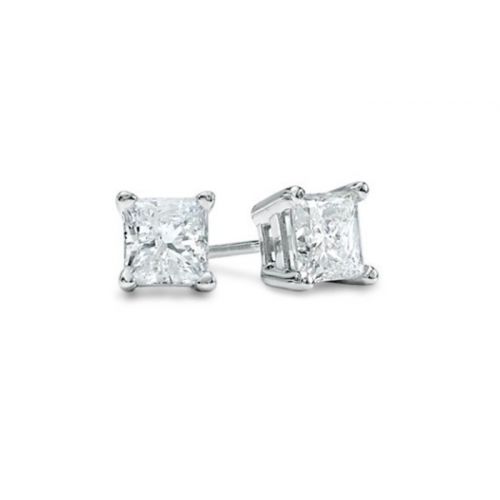  925 Sterling Silver 1 Ct Basket 5MM Princess Cut CZ Stud Earrings