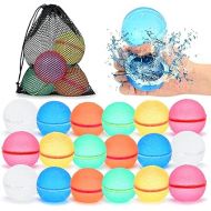 98K Reusable Water Balloons 18Pcs with Mesh Bag, Self Sealing Silicone Ball Latex-Free, No Clean Hassle, Easy to Fill, Summer Water Toys Swimming Pool Beach Park Yard Outdoor Party Supplies