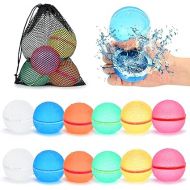 98K Reusable Water Balloons 12Pcs with Mesh Bag, Self Sealing Silicone Ball Latex-Free, No Clean Hassle, Easy to Fill, Summer Toys Water Toy Swimming Pool Beach Park Yard Outdoor Games Party Supplies