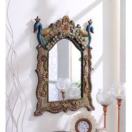 999STORE 999Store Wooden Hand Crafted Handmade Painted Decorative Wall Mirror peocock Handmade Indian Home Rajasthani decor Painting