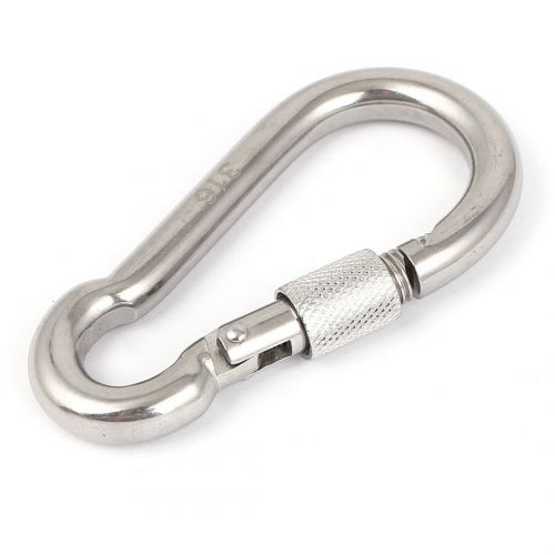  9mm Thickness Stainless Steel Screw Lock Design Carabiner Snap Hook by Unique Bargains