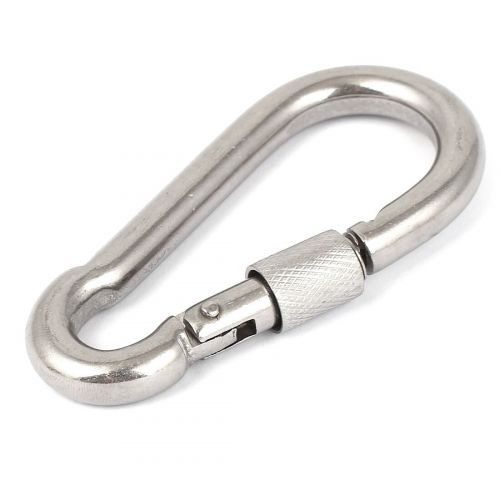  9mm Thickness Screw Lockable Carabiner Hook Keychain Silver Tone by Unique Bargains