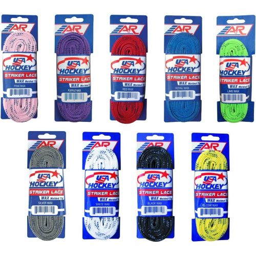  New A&R 2 Pack USA Ice Hockey Striker Wax WAXED Molded Tip Skate Laces 72-132 (120, Yellow)