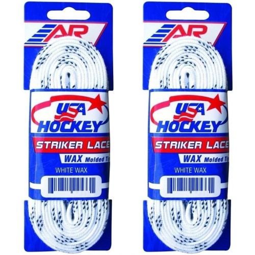  A&R New 2 Pair USA Hockey Striker Waxed Molded Tip Skate Laces White 72-132