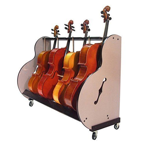  A&S Crafted Products The Band Room Cello Storage & Transport Cart For Music Classrooms (6 Cello Rack, Gray)