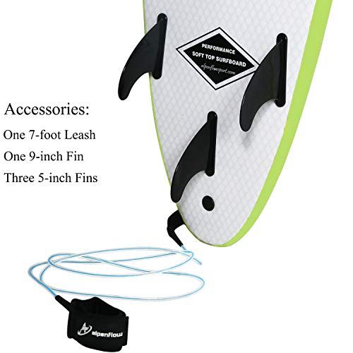  A ALPENFLOW 7 Soft Top Foam Surfboard 7ft Surfing Funboard Surf Boardwith 7 Surfboard Leash Surfing Fins and Traction Pad