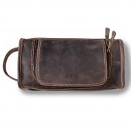 A Gift Personalized Personalized Distressed Brown Leather Travel Toiletry Bag - Debossed