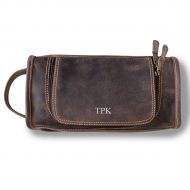 A Gift Personalized Personalized Distressed Brown Leather Travel Toiletry Bag - Silver