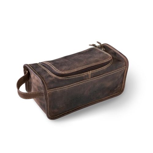  A Gift Personalized Personalized Distressed Brown Leather Travel Toiletry Bag - Silver