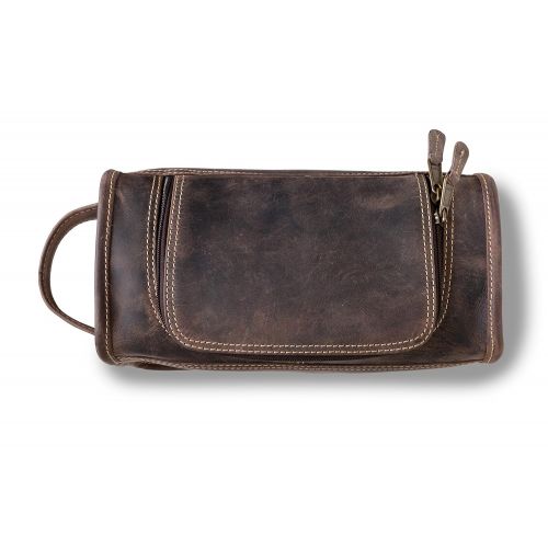  A Gift Personalized Personalized Distressed Brown Leather Travel Toiletry Bag - Silver