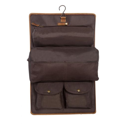  A Gift Personalized Personalized Distressed Brown Leather Hanging Mens Travel Toiletry Bag - Blind