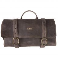 A Gift Personalized Personalized Distressed Brown Leather Hanging Mens Travel Toiletry Bag - Gold