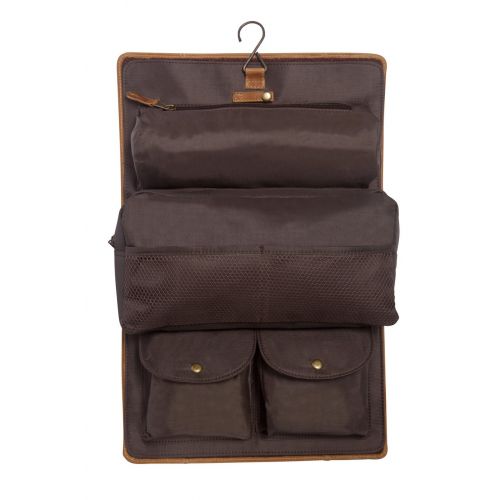  A Gift Personalized Personalized Distressed Brown Leather Hanging Mens Travel Toiletry Bag - Gold